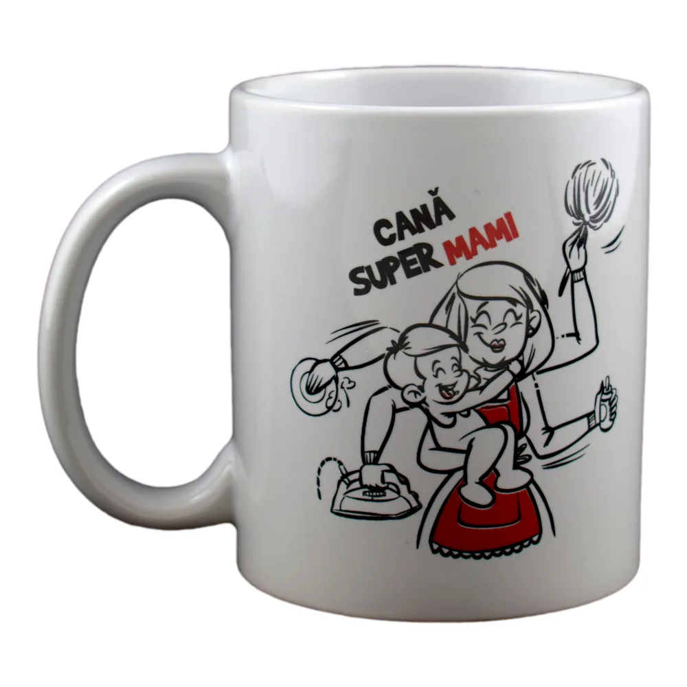 Cana ceramica 300 ml, "Super Mami", in cutie decorativa - Funny Mug