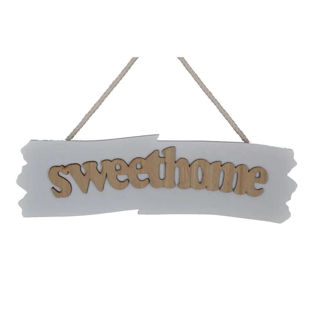 Decoratiune usa realizata din lemn - Welcome/Sweet Home