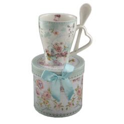 Cana cu lingurita din ceramica Rose 300 ml, in cutie cadou