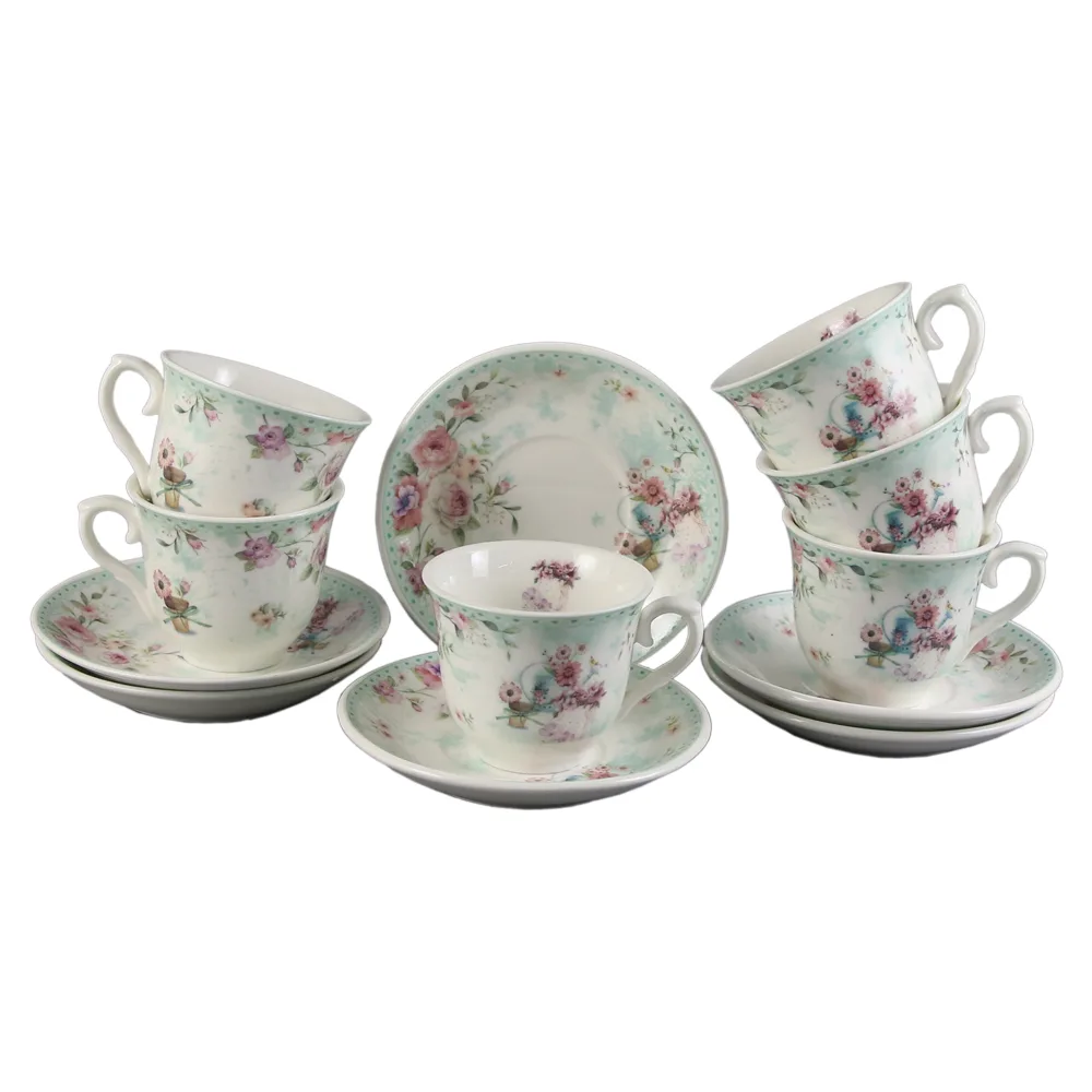 Set de 6 cesti cu farfurie 90 ml - Design Rose