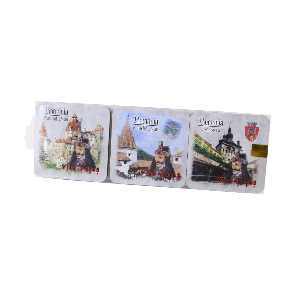 Set 6 suporturi pentru pahare din pluta Castelul Bran/Vlad Tepes - 9.5 x 9.5 cm, Romania - imagine 2
