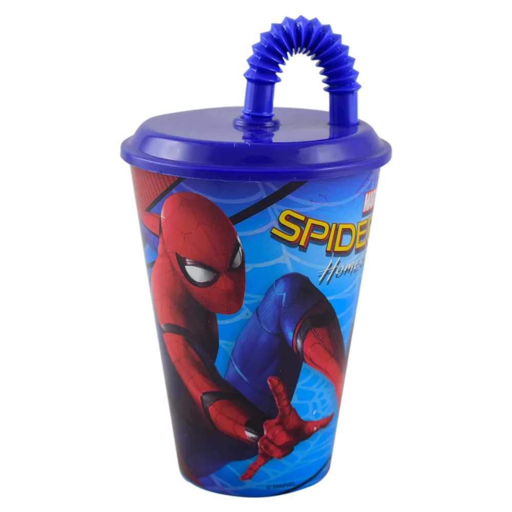 Pahar din plastic cu pai Spiderman, 430 ml