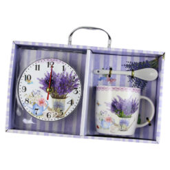 Cana cu lingurita si ceas din lemn "Lavender" - imagine 4
