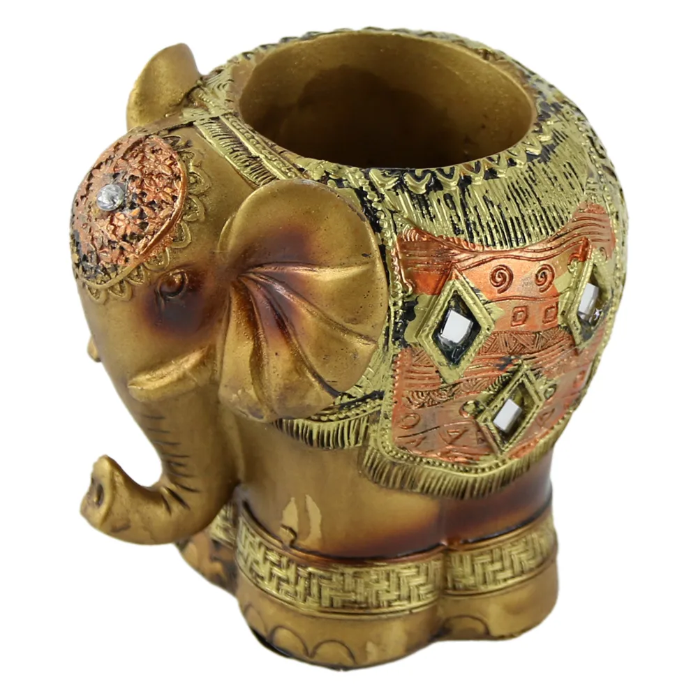 Suport creioane elefant din rasina aurie 11 CM