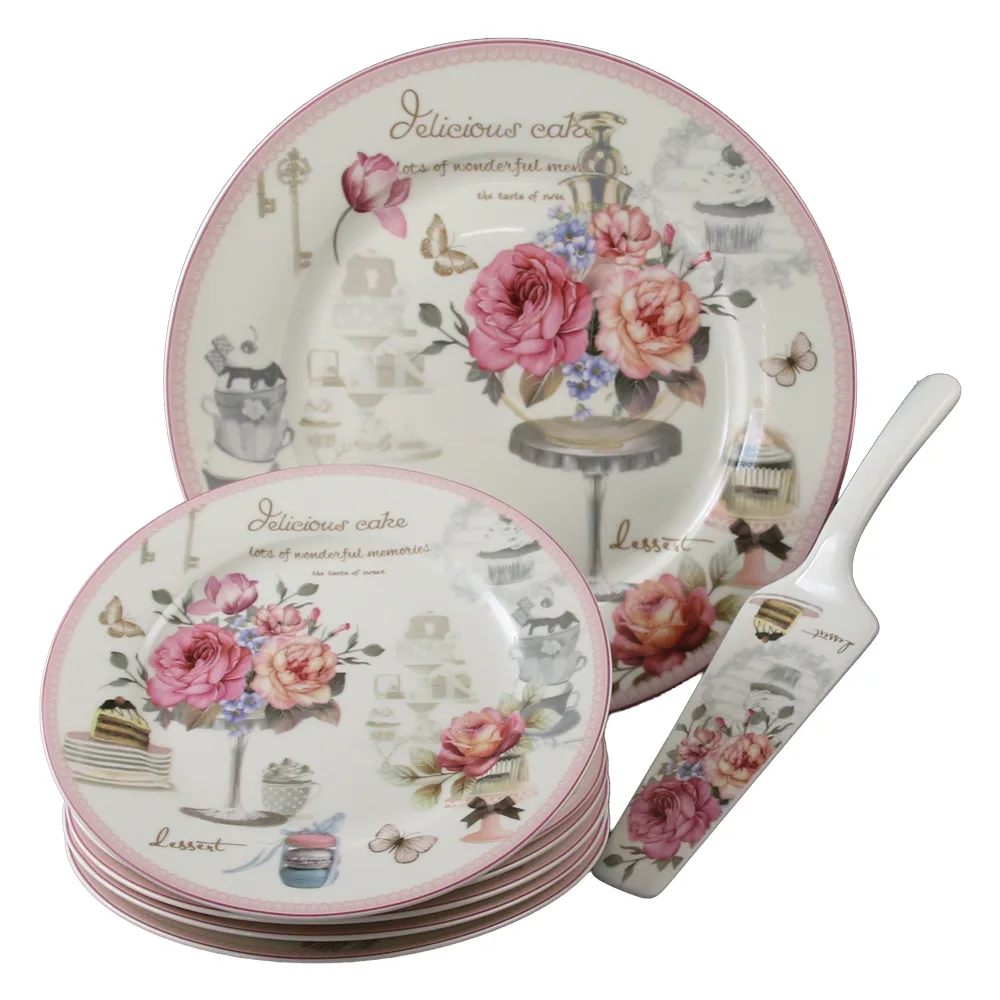 Set de tort 8 piese platou cu 6 farfurii si o spatula Delicious Cake 27 / 19 cm