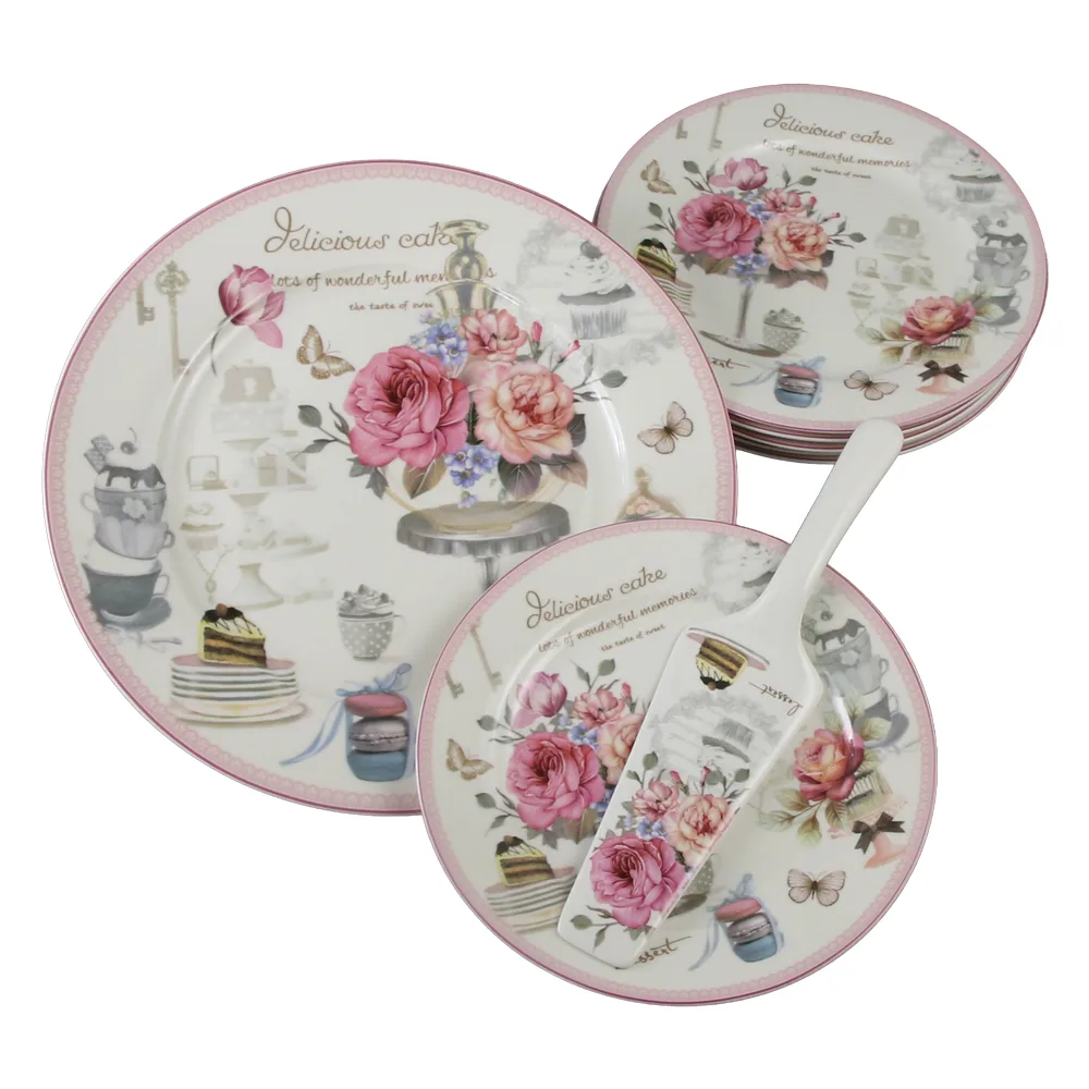 Set de tort 8 piese platou cu 6 farfurii si o spatula Delicious Cake 27 / 19 cm - imagine 2