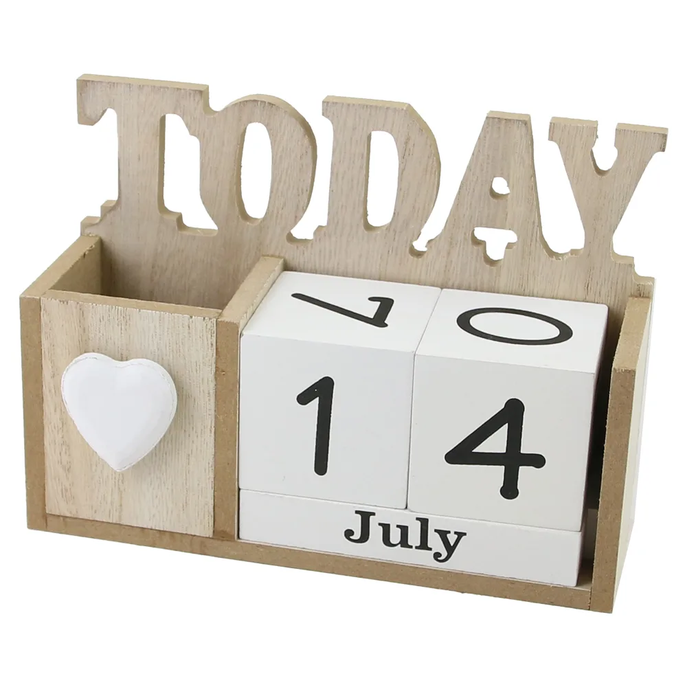 Calendar perpetuu din lemn, cu suport creioane 16x11 CM - Today