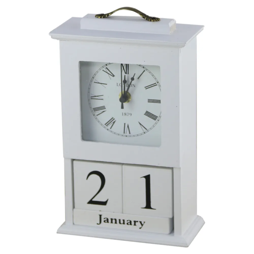 Calendar Perpetuu din lemn cu ceas 15x22 CM, Alb
