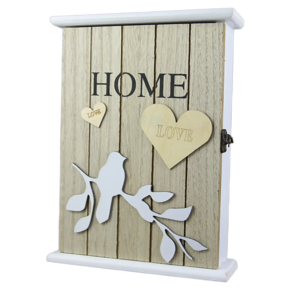 Cutie pentru chei din lemn, Home 19x26 CM - Design cu pasare