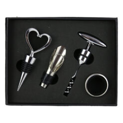Set 4 accesorii vin in cutie, tirbuson, dop, antipicurator, inel din metal 19x15 CM