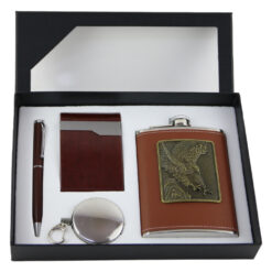Set cadou 4 piese pentru barbati - Pix/Portcard/Plosca/Pahar pliabil