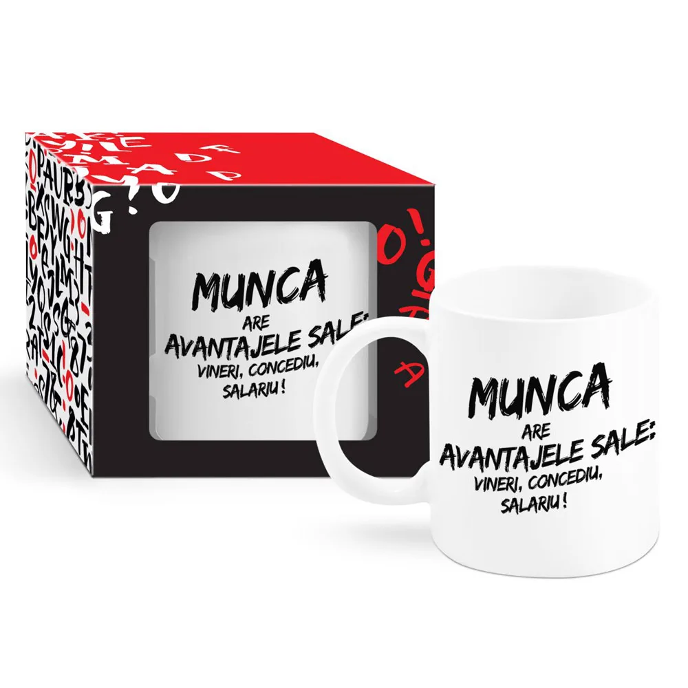 Cana ceramica 300 ml "Munca are avantajele sale...", in cutie decorativa - Boss Mug