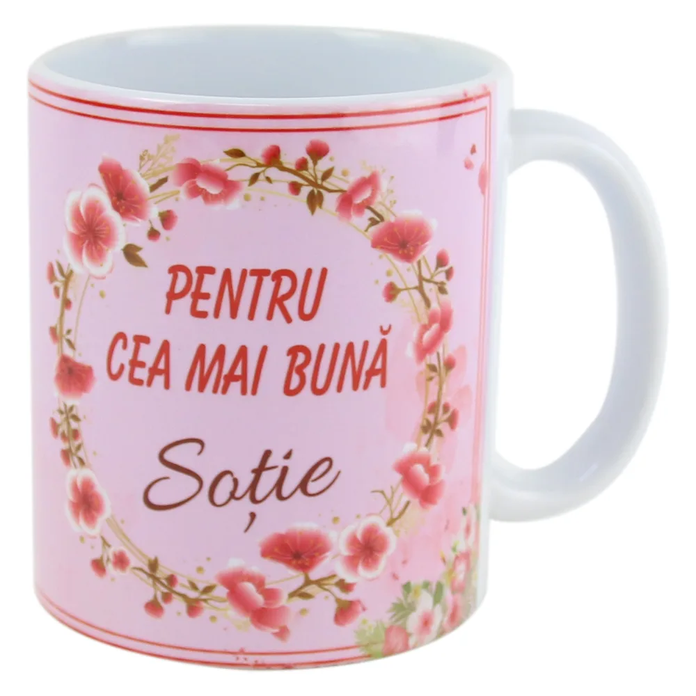 Cana ceramica "Pentru cea mai buna Sotie" 330 ml, Roz