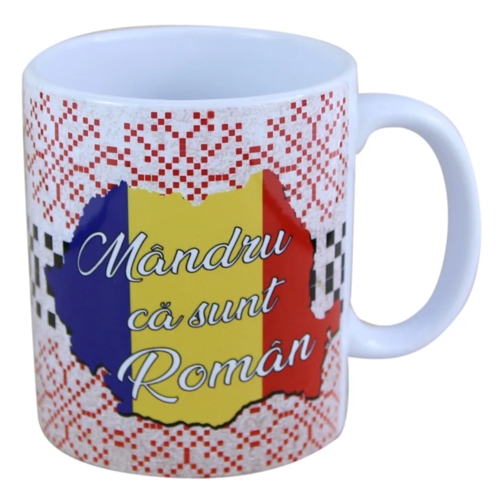 Cana ceramica "Mandru ca sunt Roman" 330 ml, harta