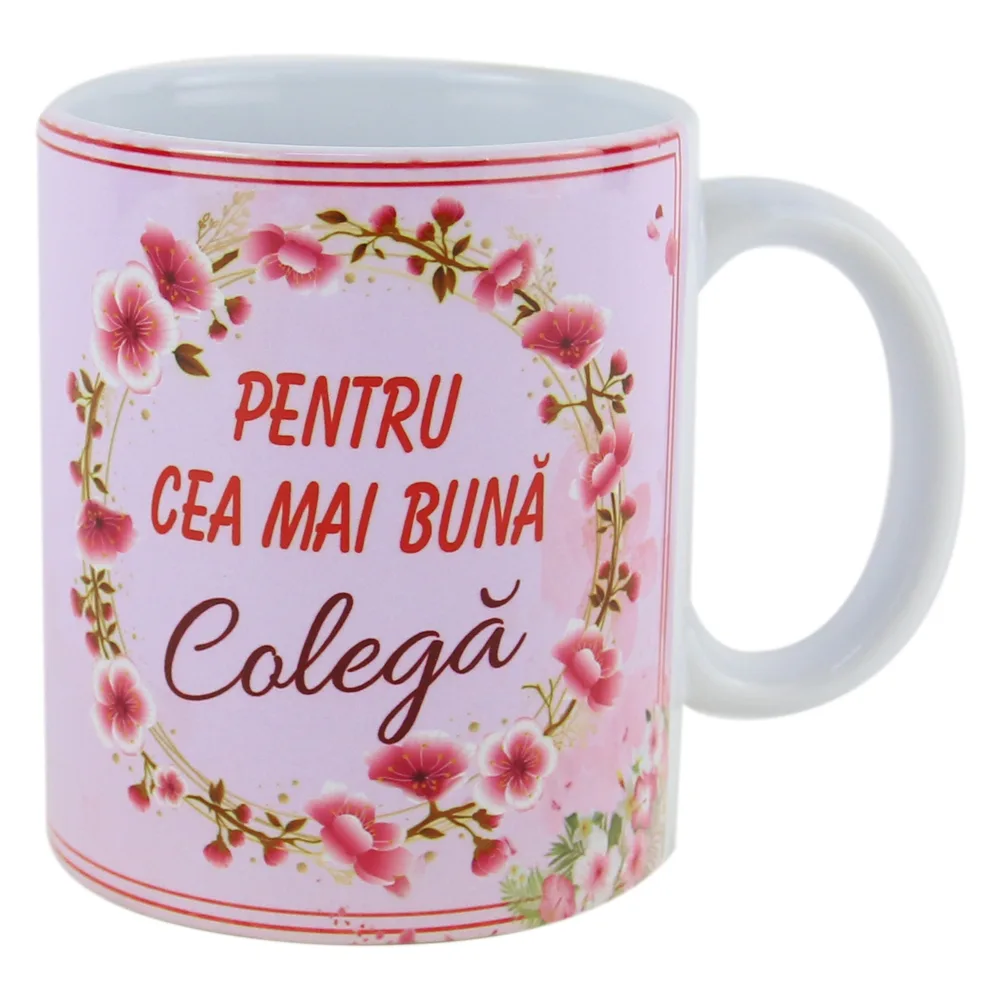 Cana ceramica "Pentru cea mai buna Colega" 330 ml, Roz