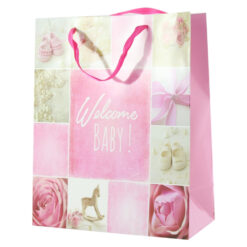 Punga cadou din hartie 26x32 CM - "Welcome Baby" Girl