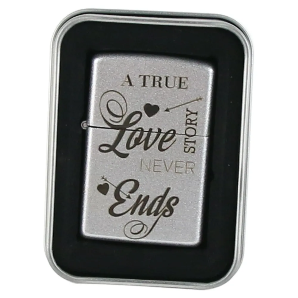 Bricheta metalica "True Love Never Ends" 3.5x5.5 CM, Argintiu