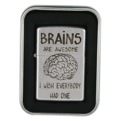Bricheta metalica "Brains are awsome?", 3.5x5.5 CM, Argintiu