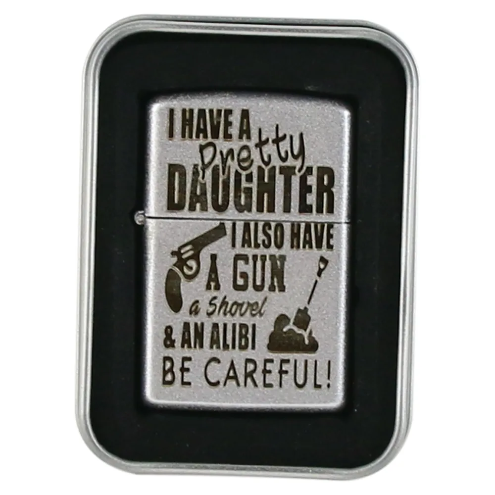 Bricheta metalica "I have a pretty daughter..." 3.5x5.5 CM, Argintiu