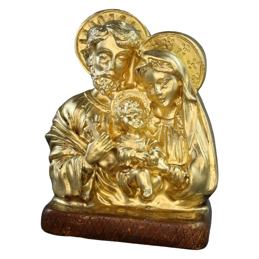 Statueta din ipsos Sfanta Familie 11 x 6 x 14 cm, auriu
