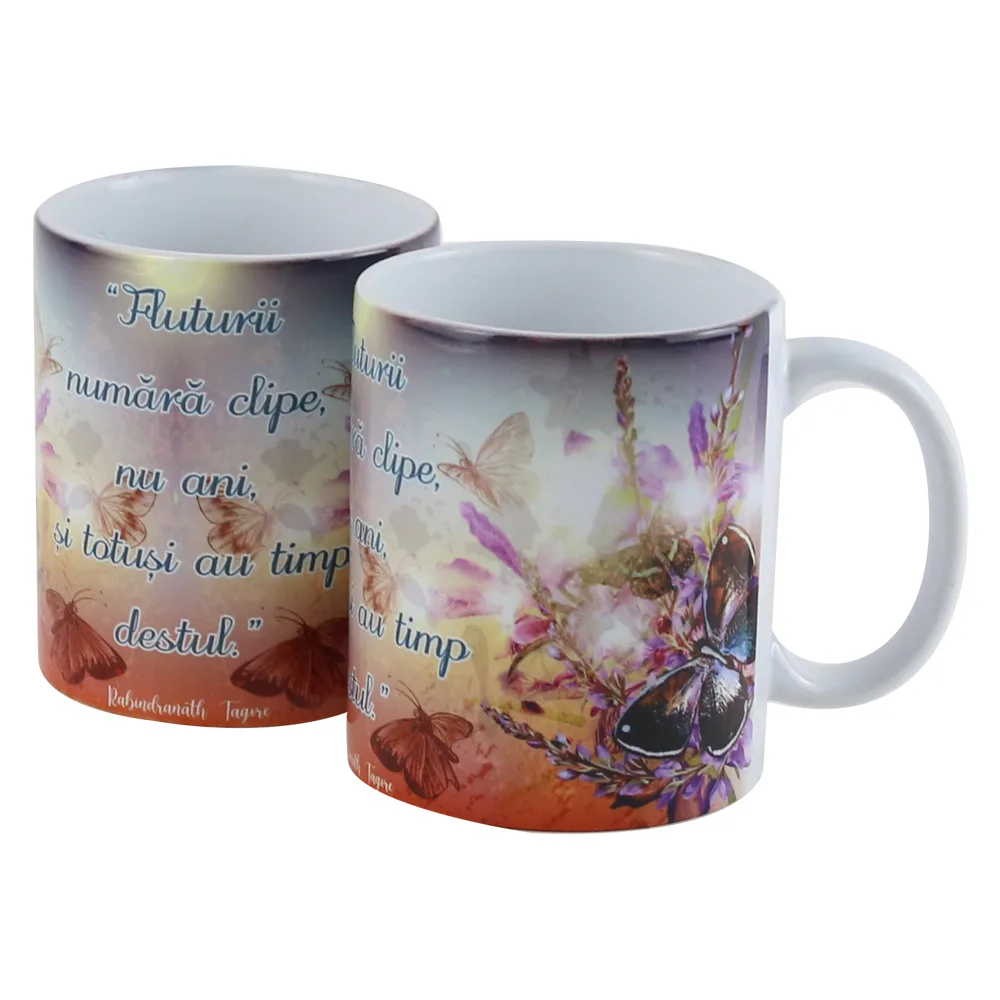 Cana ceramica "Fluturii numara clipe, nu ani..." 330 ml
