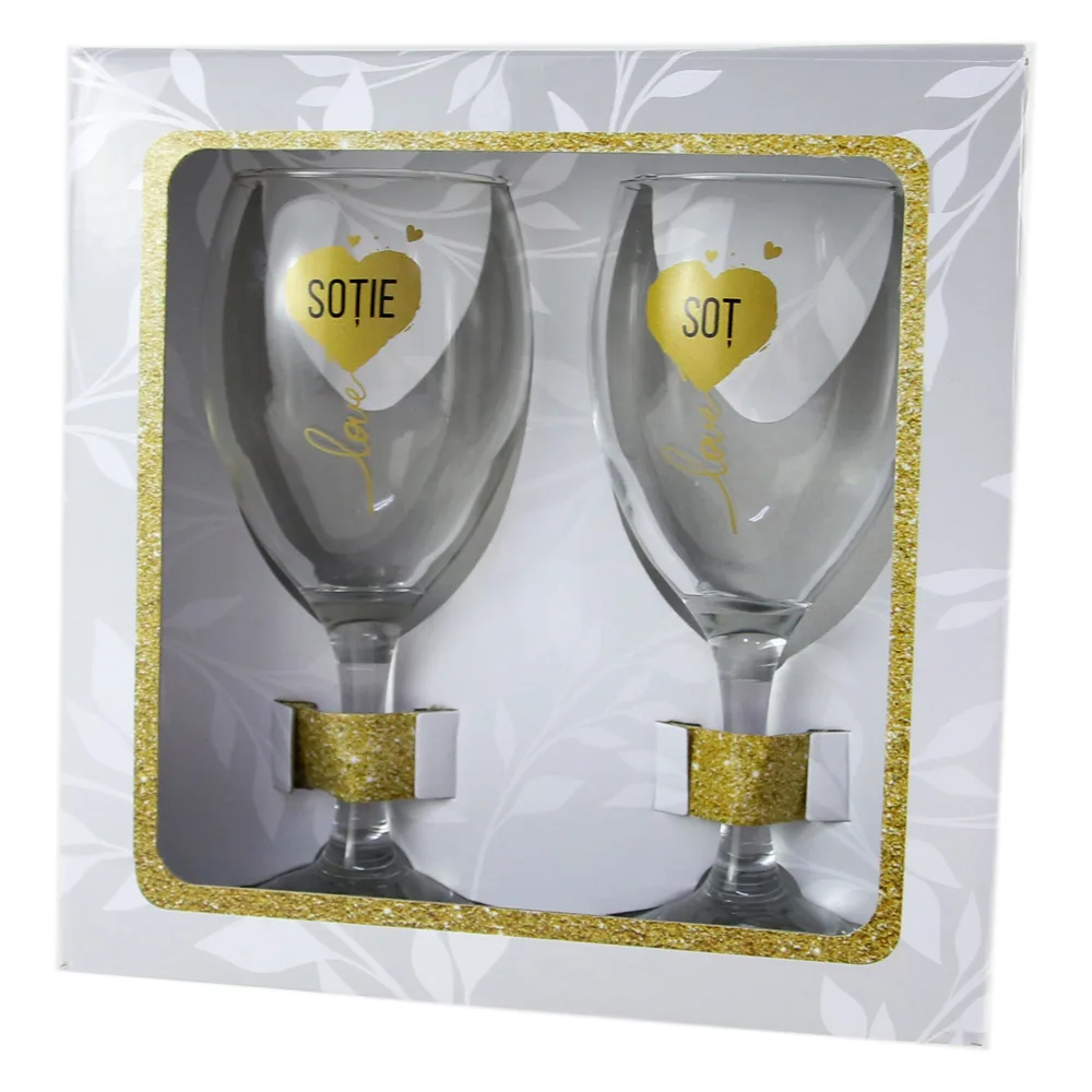 Set 2 pahare vin "Love - Sotie/Sot", 220 ml, in cutie eleganta