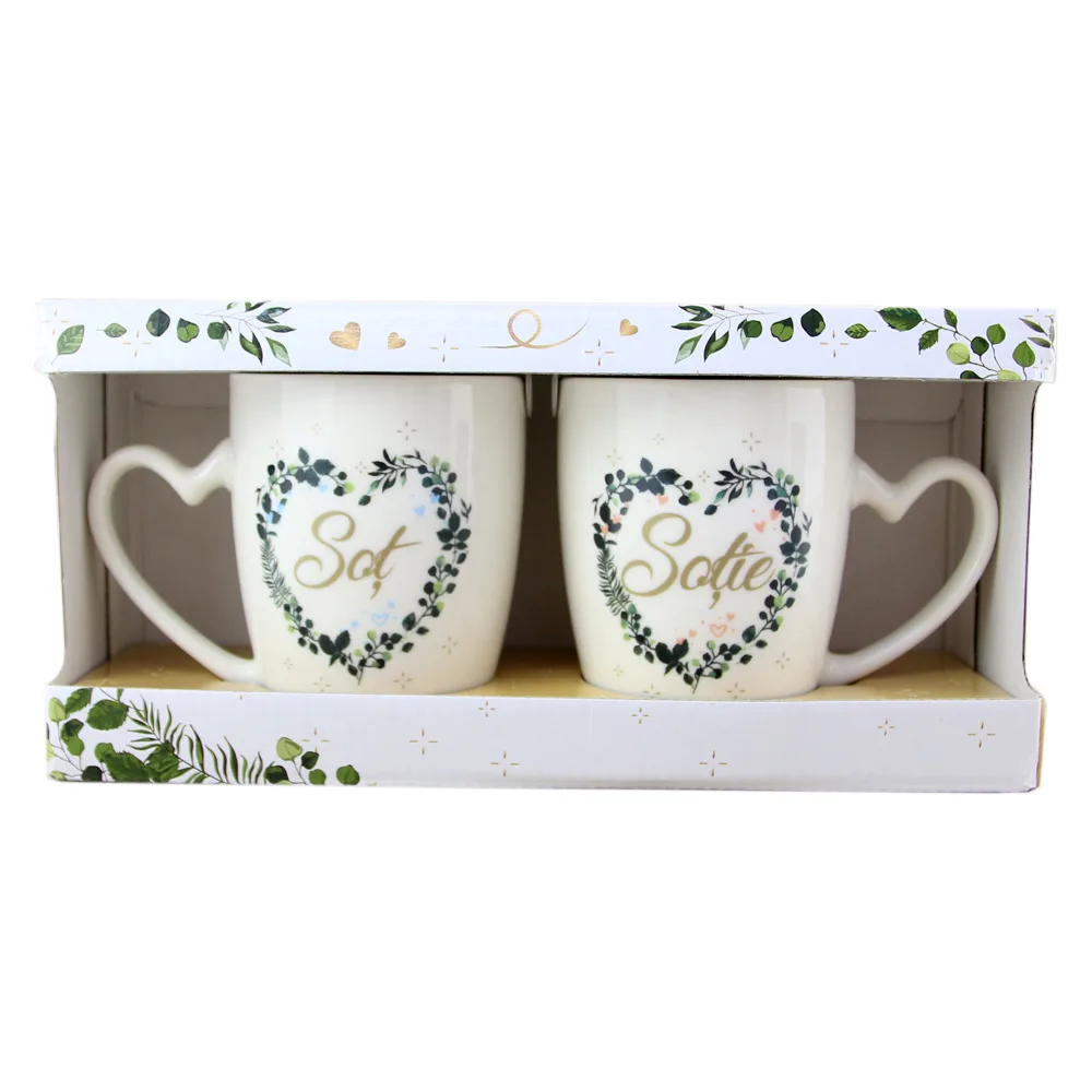 Set 2 cani din ceramica "Sot/Sotie", 350 ml, in cutie cadou