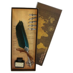 Set de caligrafie vintage cu pana, cerneala si 5 penite World Map - imagine 4