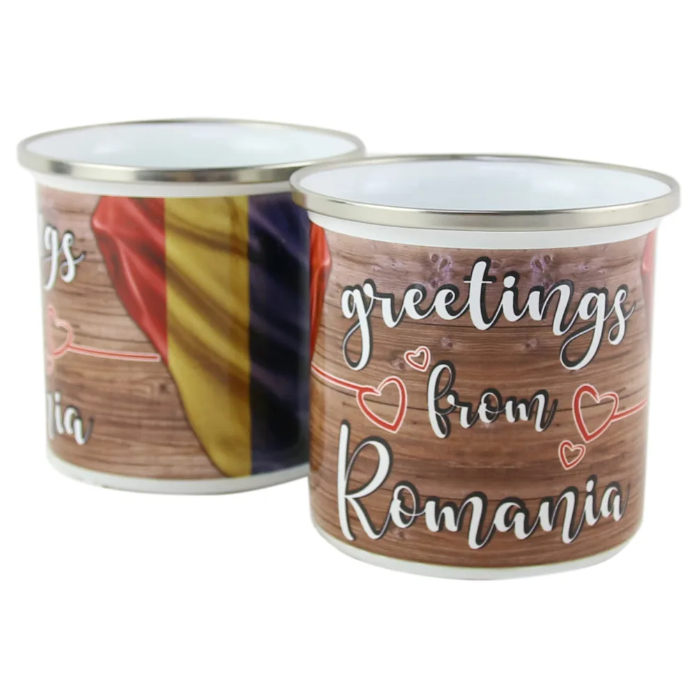 Cana metalica emailata 240 ml, Greetings from Romania