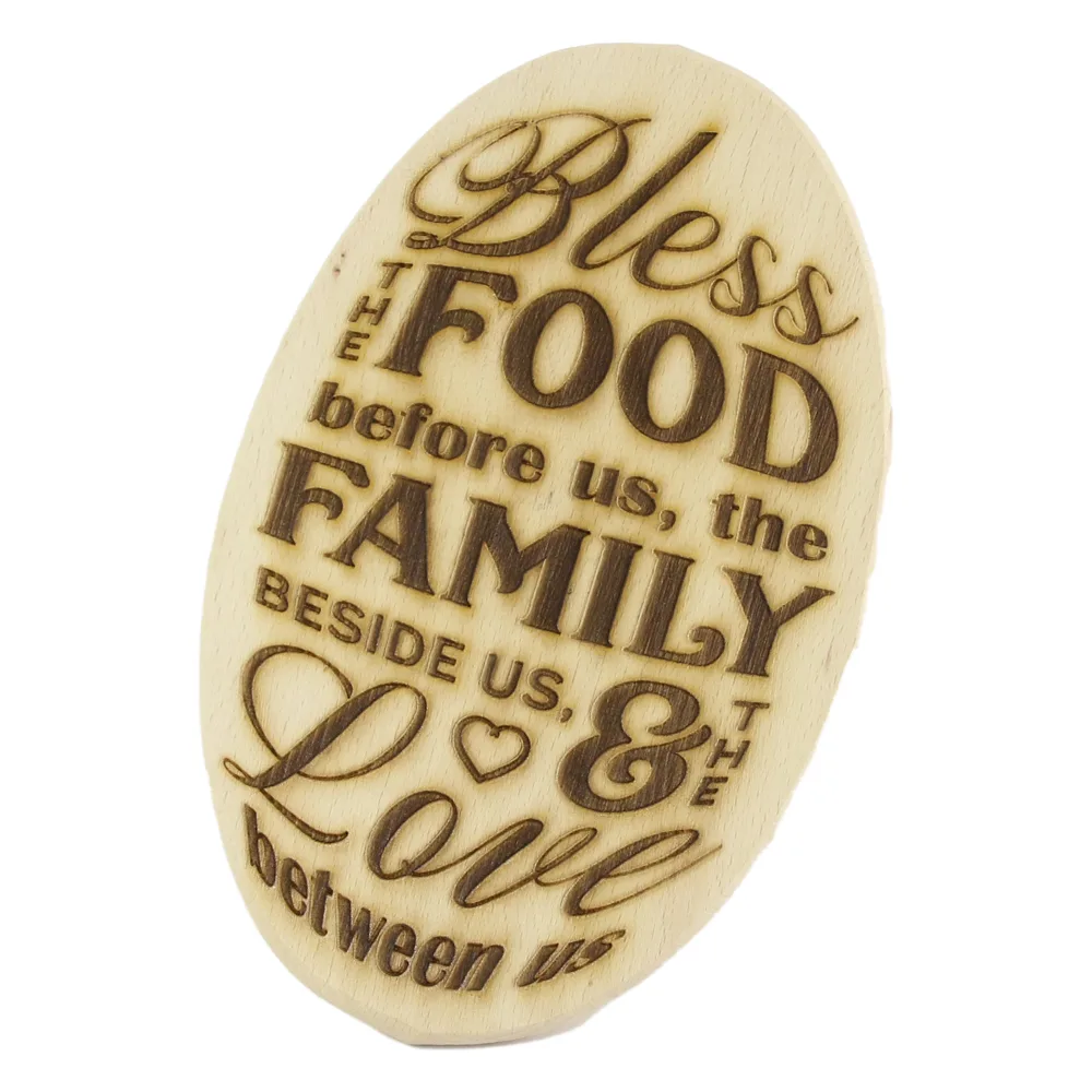 Tocator decorativ din lemn "Bless the food..." 15x24 CM