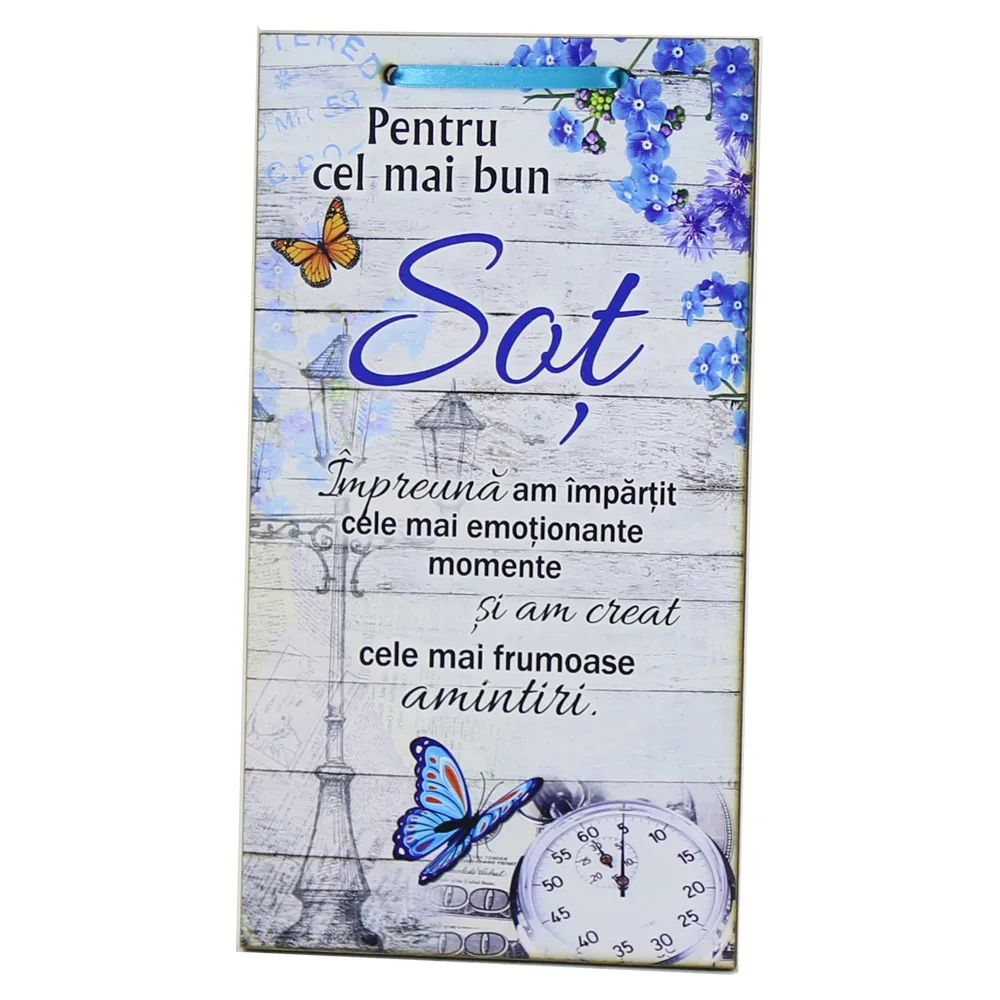 Tablou lemn personalizat "Pentru cel mai bun Sot..." 15x27 CM