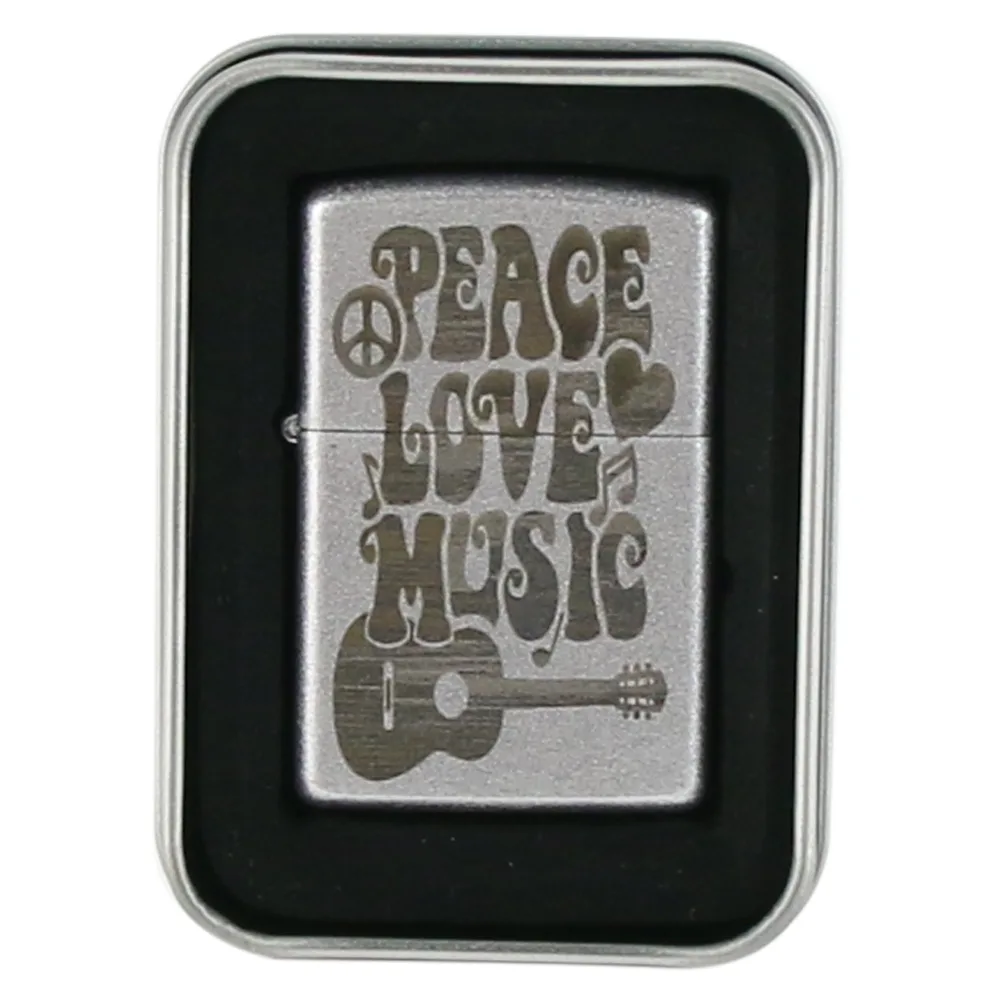 Bricheta metalica "Peace, Love, Music", 3.5x5.5 CM, Argintiu