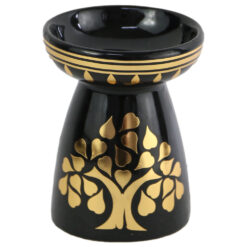 Candela aromaterapie din ceramica Copac, 11.5 CM, Negru/auriu