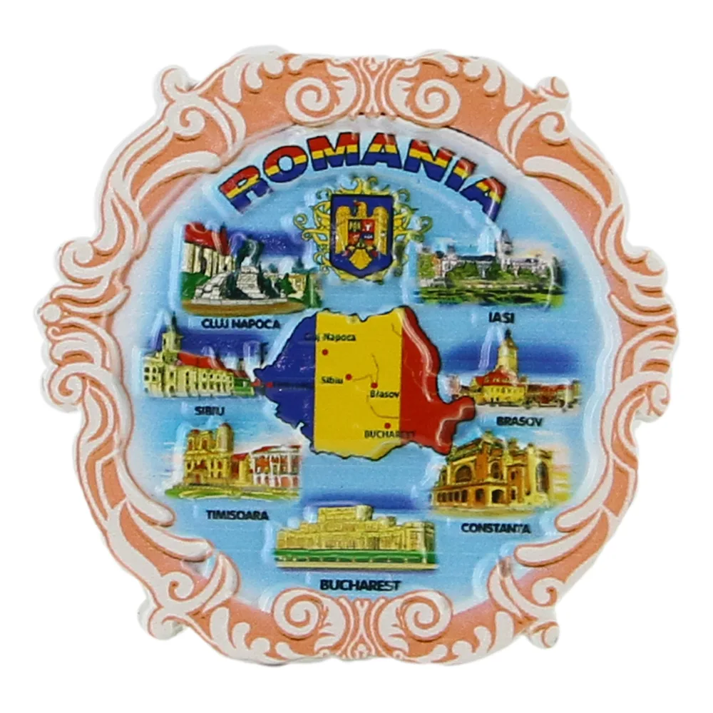 Magnet de frigider din rasina 6 CM, Orase, Romania