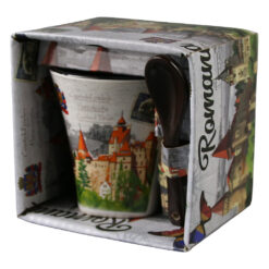 Cana din ceramica cu lingurita "Romania" 90 ml castele / fluturas, cu cutie decorativa - imagine 6