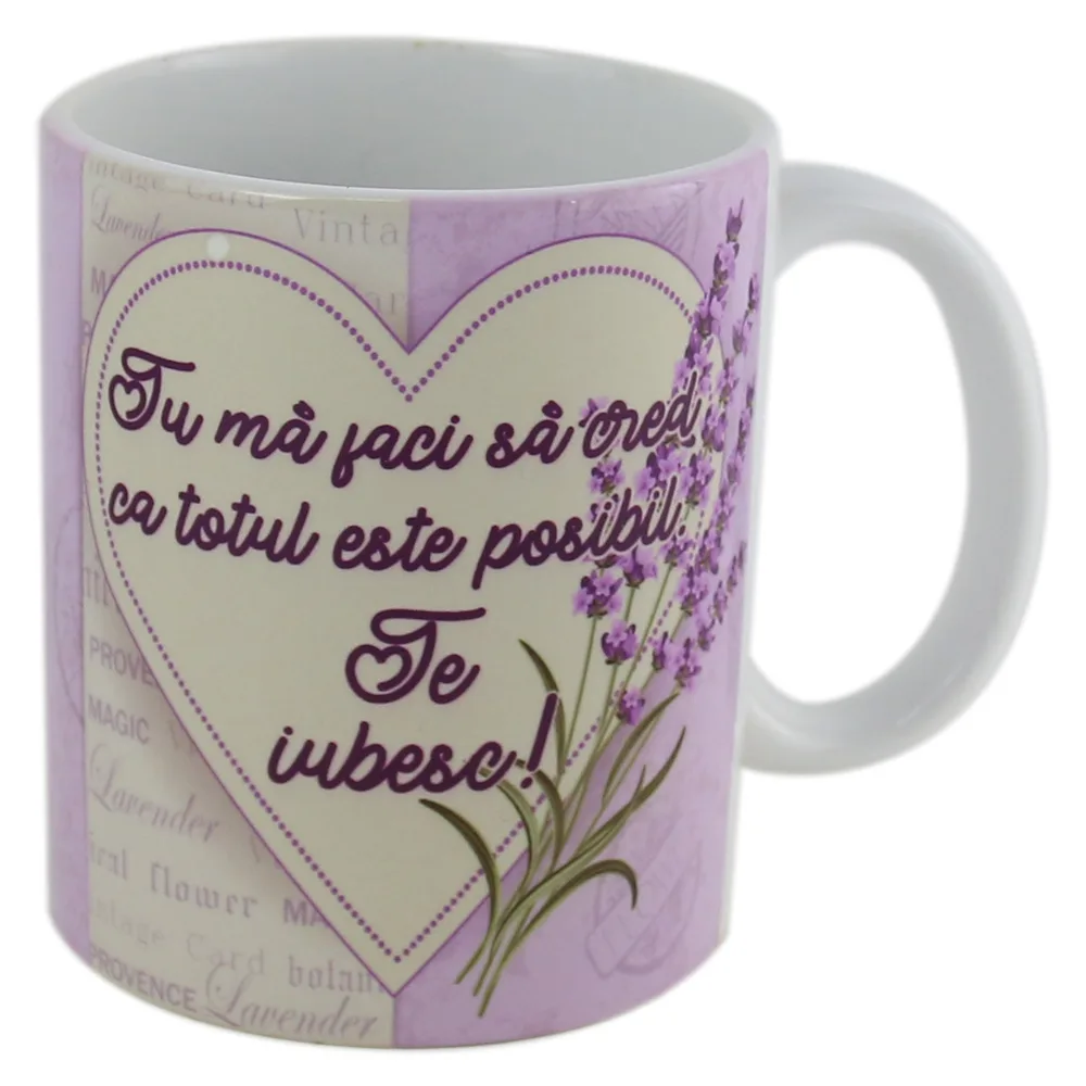 Cana ceramica "Te iubesc" 330 ml, Lavanda