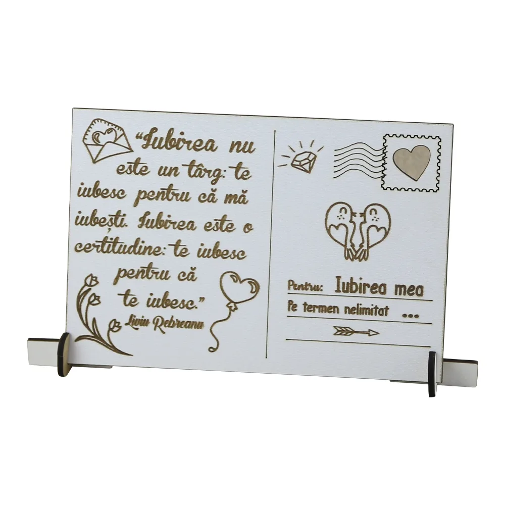 Decor lemn Carte Postala "Iubirea mea" 17x12 CM