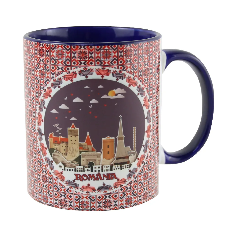 Cana ceramica Romania, 330 ml, decor cladiri