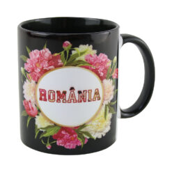 Cana ceramica Romania, 330 ml, decor floral