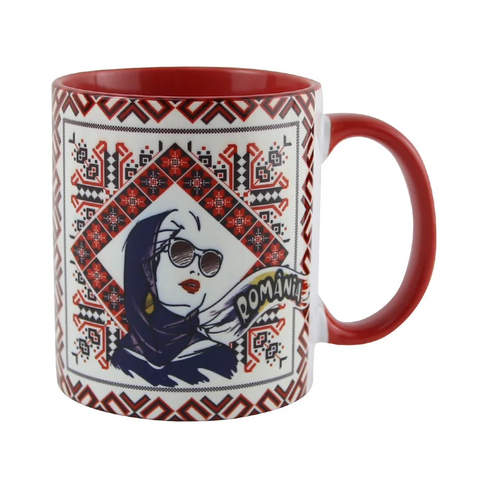 Cana ceramica Romania, 330 ml, decor Femeie