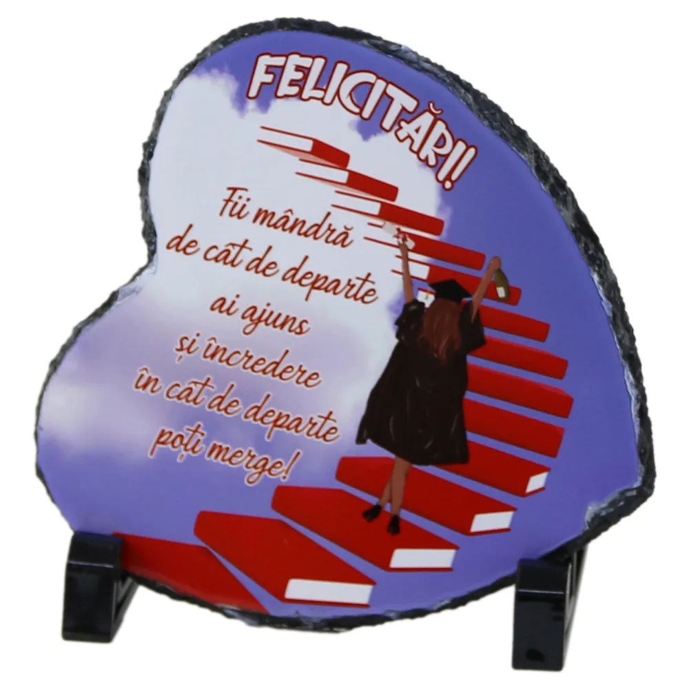 Placa ardezie inima "Felicitari!" 14 x 14 CM, Fata