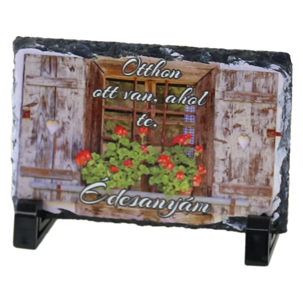 Placa ardezie "Otthon ott van, ahol te, Edesanyam" 14x9 CM