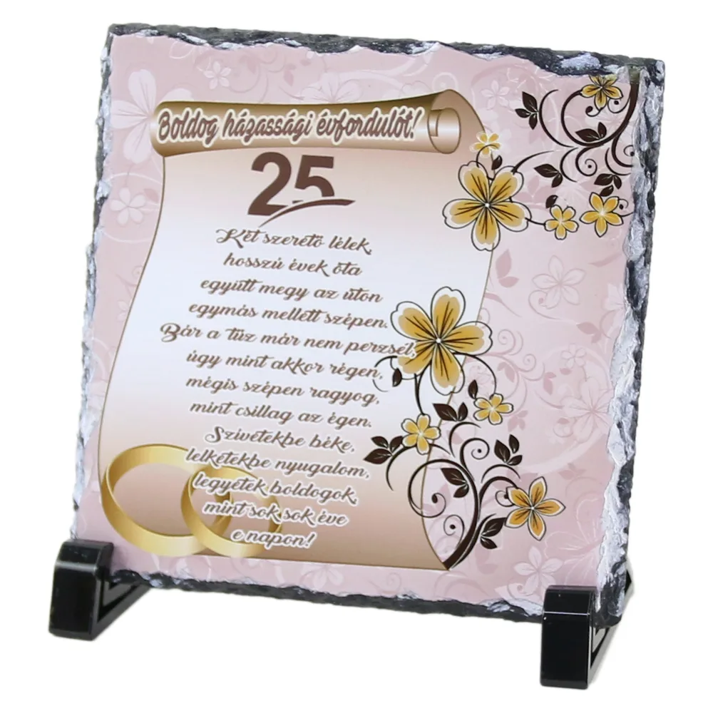 Placa ardezie "Boldog 25. hazassagi evfordulot! 14x14 CM