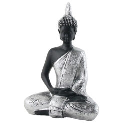 Statueta Buddha, 21 CM, din rasina, negru/argintiu