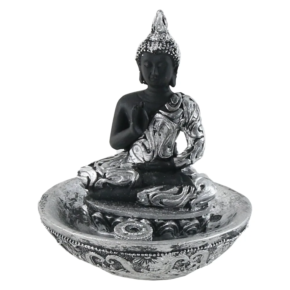 Statueta Buddha, suport betisoare parfumate 11 CM, Argintiu