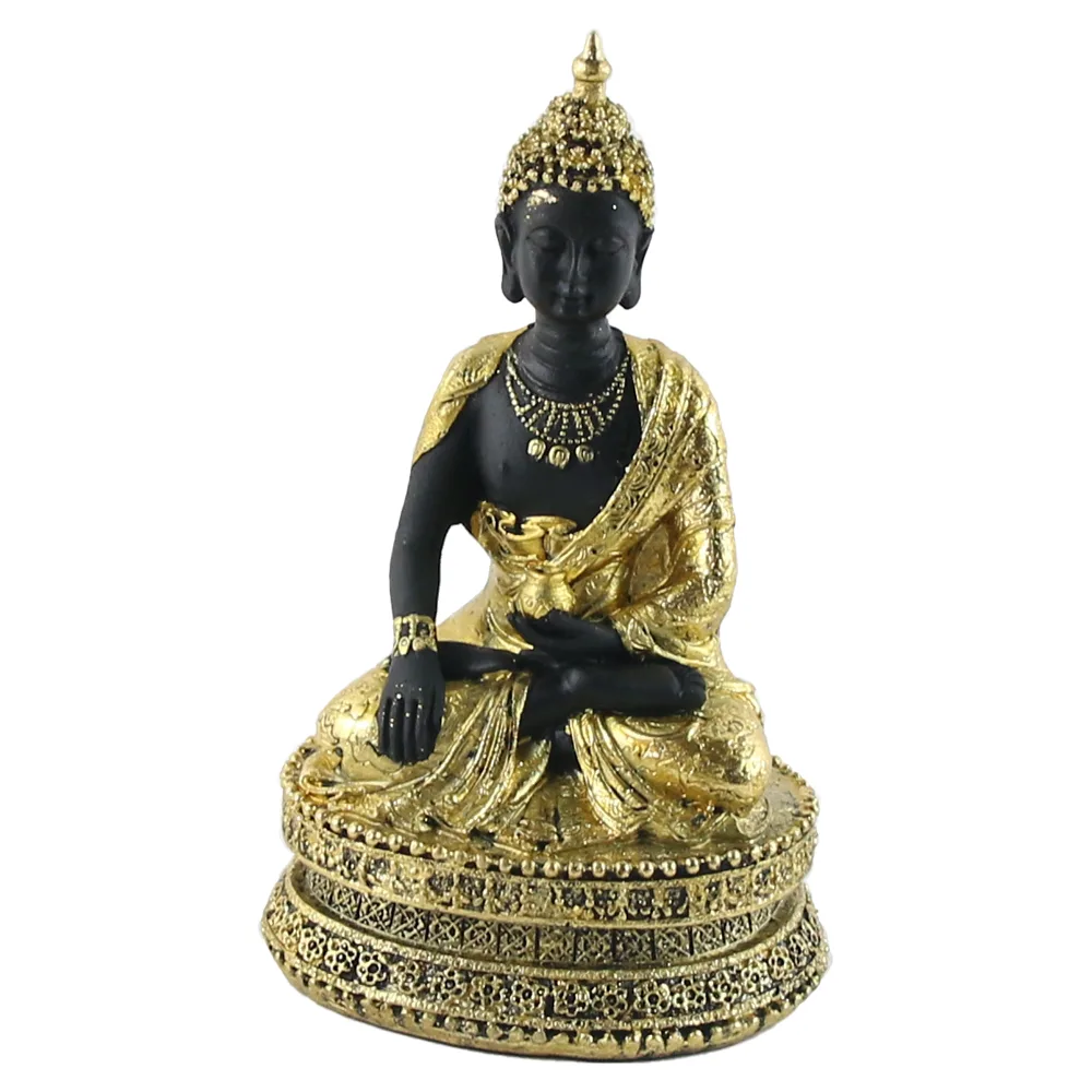 Statueta Buddha, 15 CM, din rasina, Negru/auriu