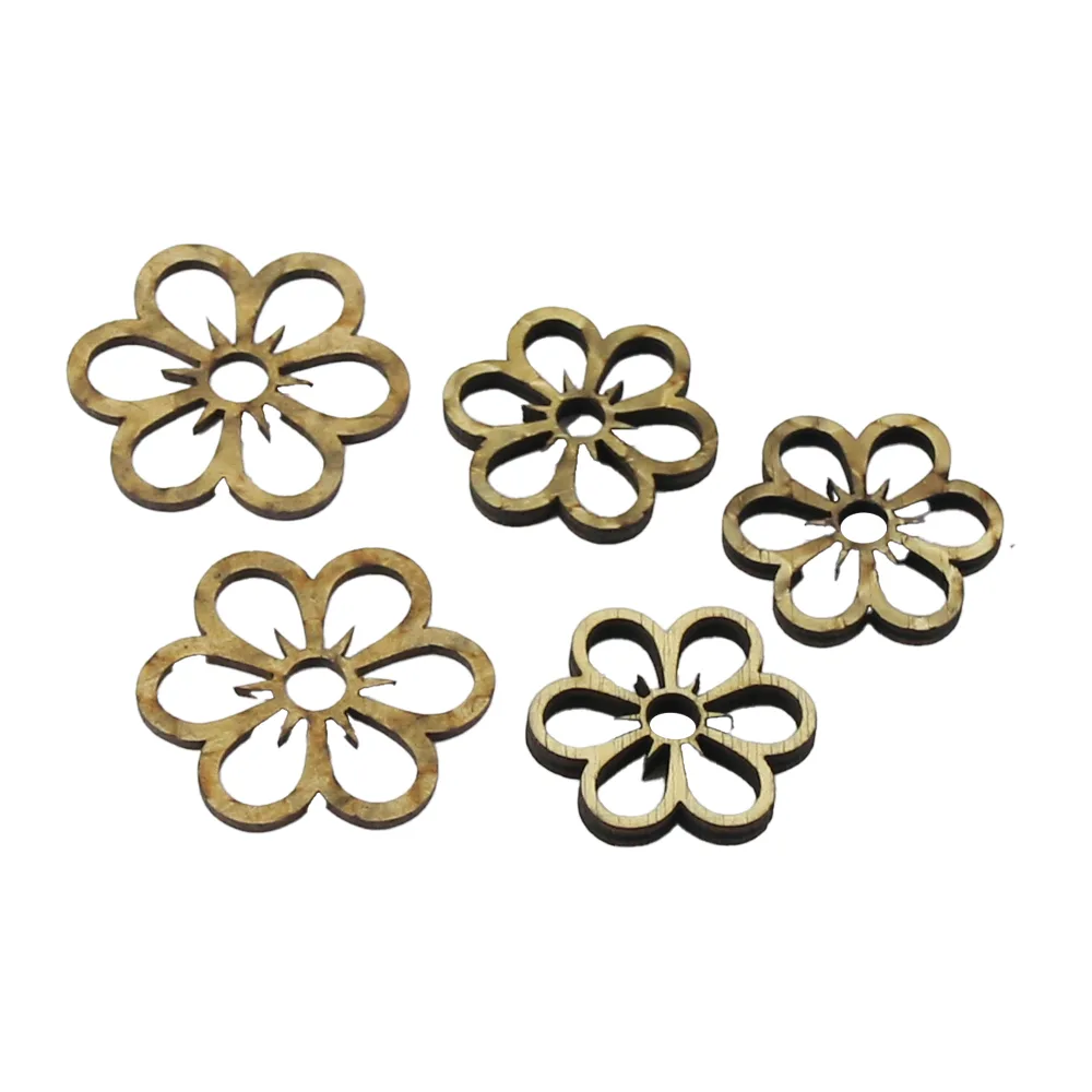 Set 5 decor craft Floare din lemn 4/3 CM