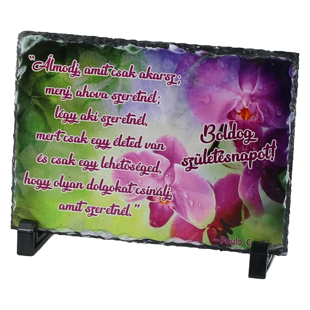 Placa ardezie "Boldog szuletesnapot!" 19x14 CM, Orhidee