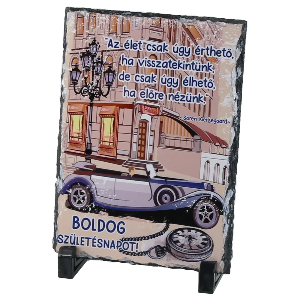 Placa ardezie "Boldog szuletesnapot!" 14x19 CM, Masina