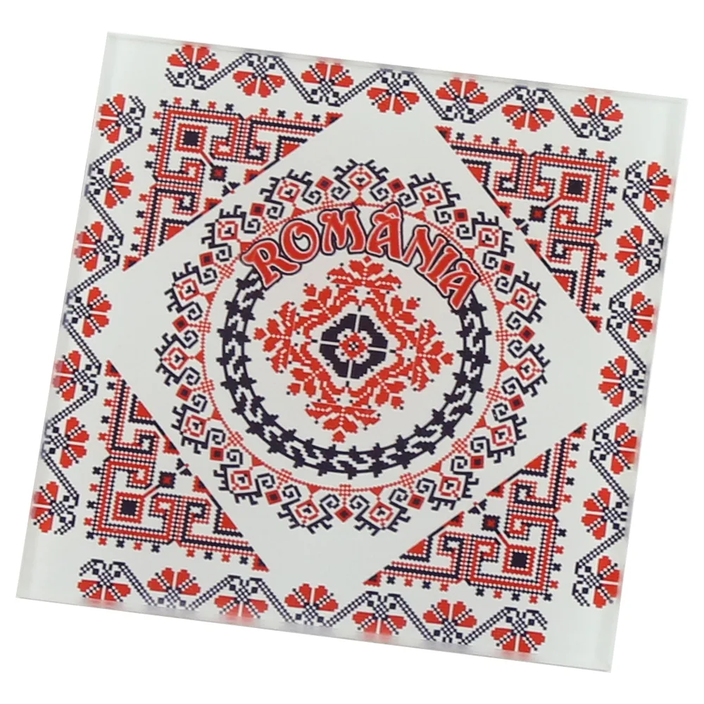 Suport pahar din sticla 10x10 CM, Romania, Motive traditionale